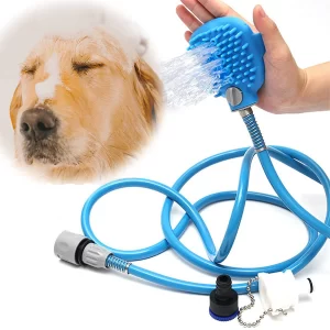 SILENCIO Dog Shower Attachment – Pet Bath Sprayer & Massage Brush with Indoor/Outdoor Adaptors for Dogs, Cats & Horses