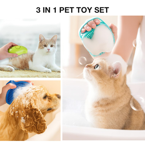 3-in-1 Pet Grooming Kit for Dogs & Cats – Silicone Grooming Glove Comb, Steam Massage Brush & Soft Bristle Bath Brush for Shedding, Detangling, Bathing & Gentle Daily Care - Image 2