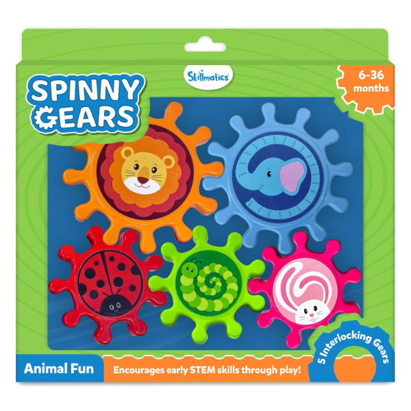 Skillmatics Spinny Gears Sensory Toy for Babies & Toddlers 6–36 Months – Interlocking Suction Spinners for Bath, Window & Table Play, STEM Learning Activity Toy, Travel-Friendly Infant Gift Set (5 Pieces)