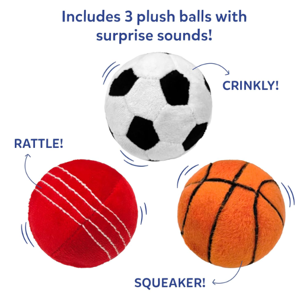 Skillmatics Soft Plush Sports Bag Playset for Babies (3 Pieces) – Sensory Rattle, Squeaker & Crinkle Balls for Infants 6–24 Months, Machine Washable Baby Activity Toy & Toddler Gift Set - Image 2