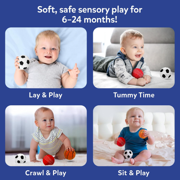 Skillmatics Soft Plush Sports Bag Playset for Babies (3 Pieces) – Sensory Rattle, Squeaker & Crinkle Balls for Infants 6–24 Months, Machine Washable Baby Activity Toy & Toddler Gift Set - Image 3