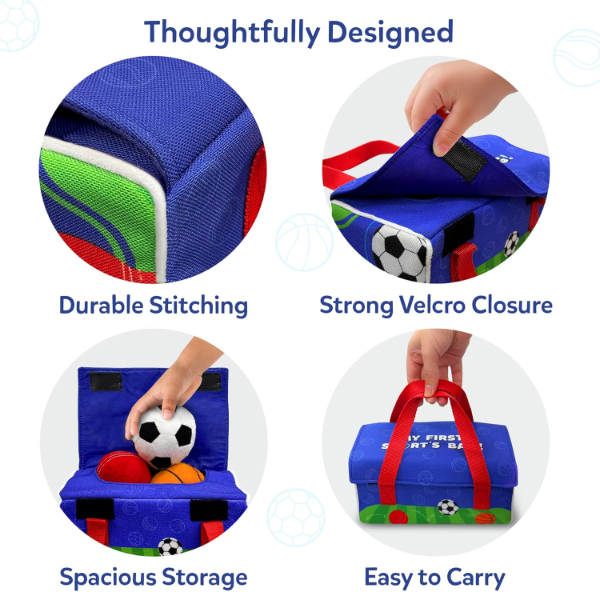 Skillmatics Soft Plush Sports Bag Playset for Babies (3 Pieces) – Sensory Rattle, Squeaker & Crinkle Balls for Infants 6–24 Months, Machine Washable Baby Activity Toy & Toddler Gift Set - Image 4