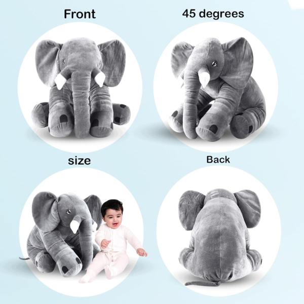 Large 60 cm Elephant Plush Toy for Kids – Soft Stuffed Animal Hugging Toy for Boys & Girls, Ultra-Soft Fiber Filled Cuddly Elephant Doll, Perfect Birthday Gift for Children 1+ Years (Grey) - Image 3