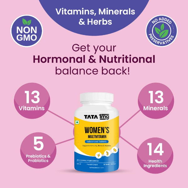 Tata 1mg Women's Multivitamin Veg Tablets | With Zinc, Vitamin C, Calcium, Vitamin D & Iron | Supports Immunity, Bone Health & Overall Wellness | Daily Health Supplement for Women | 30 Tablets (52g)
(Pack of -2) - Image 3