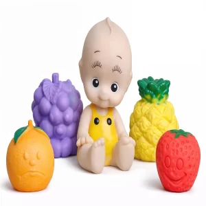 Baby Bath Toys Set of 5 – Floating Squeeze & Squeaky Rubber Fruit Toys for Infants & Toddlers, BPA-Free Non-Toxic Bath Toys for Kids Water Play Time