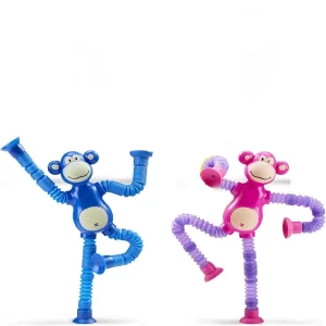 Toy Imagine® Stretchy Monkey Suction Toys (2 Pack) for Toddlers | Telescopic Sensory Fidget Toy with Suction Cups | Flexible Pull & Stretch Travel Activity for Boys & Girls Ages 1-3 | Montessori-Inspired Toddler Gift