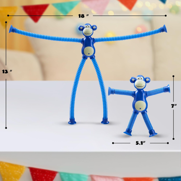 Toy Imagine® Stretchy Monkey Suction Toys (2 Pack) for Toddlers | Telescopic Sensory Fidget Toy with Suction Cups | Flexible Pull & Stretch Travel Activity for Boys & Girls Ages 1-3 | Montessori-Inspired Toddler Gift - Image 2