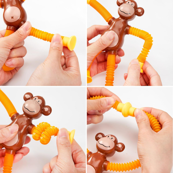 Toy Imagine® Stretchy Monkey Suction Toys (2 Pack) for Toddlers | Telescopic Sensory Fidget Toy with Suction Cups | Flexible Pull & Stretch Travel Activity for Boys & Girls Ages 1-3 | Montessori-Inspired Toddler Gift - Image 3