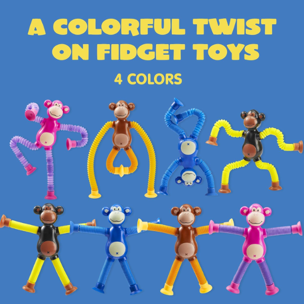 Toy Imagine® Stretchy Monkey Suction Toys (2 Pack) for Toddlers | Telescopic Sensory Fidget Toy with Suction Cups | Flexible Pull & Stretch Travel Activity for Boys & Girls Ages 1-3 | Montessori-Inspired Toddler Gift - Image 4