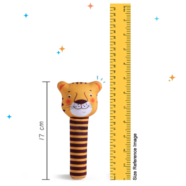 Intellibaby Tiny Tails Soft Plush Baby Rattle – Tiger Handheld Sensory Toy for Infants & Toddlers, Easy-Grip Squeeze Animal Toy for Boys & Girls, Motor Skill Development Baby Safe Gift - Image 2