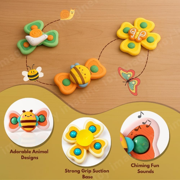 Toy Imagine Insect Suction Spinner Toy for Babies & Toddlers – Sensory Fidget Activity Toy for Kids 0–5 Years, Travel-Friendly Baby Toy with Strong Suction Cup (Insect Theme) - Image 2