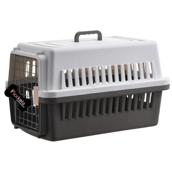 Portable Foldable Pet Travel Carrier – Collapsible Plastic Crate with Hinged Door for Dogs, Cats & Rabbits | Travel Safe Puppy & Cat Carrier, 19.5 x 13 x 12.5 Inch, Grey