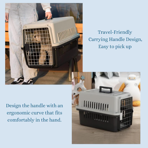 Portable Foldable Pet Travel Carrier – Collapsible Plastic Crate with Hinged Door for Dogs, Cats & Rabbits | Travel Safe Puppy & Cat Carrier, 19.5 x 13 x 12.5 Inch, Grey - Image 3