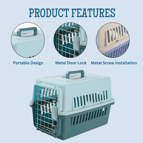 Portable Foldable Pet Travel Carrier – Collapsible Plastic Crate with Hinged Door for Dogs, Cats & Rabbits | Travel Safe Puppy & Cat Carrier, 19.5 x 13 x 12.5 Inch, Grey - Image 4