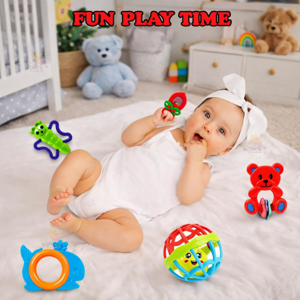 WISHKEY 13-Piece Baby Rattle & Teether Set – BPA-Free Non-Toxic Multicolor Sensory Toys for Infants, Shake & Grab Developmental Toys for Newborns & Babies, Early Learning Gift Set - Image 2