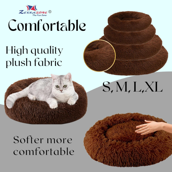 ZEXSAZONE Summer Donut Pet Bed – Plush Round Sofa for Small Dogs, Puppies & Cats | Reversible 2-in-1 Design with Raised Edges, Washable & Cozy Comfort | 50 x 50 x 12 cm - Image 3