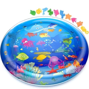 ToyTastic Inflatable Baby Water Play Mat – Leakproof Tummy Time Activity Mat for Infants & Toddlers – Sensory Floor Play Center for Indoor & Outdoor Use – Early Development Toy for Babies (Round Design)