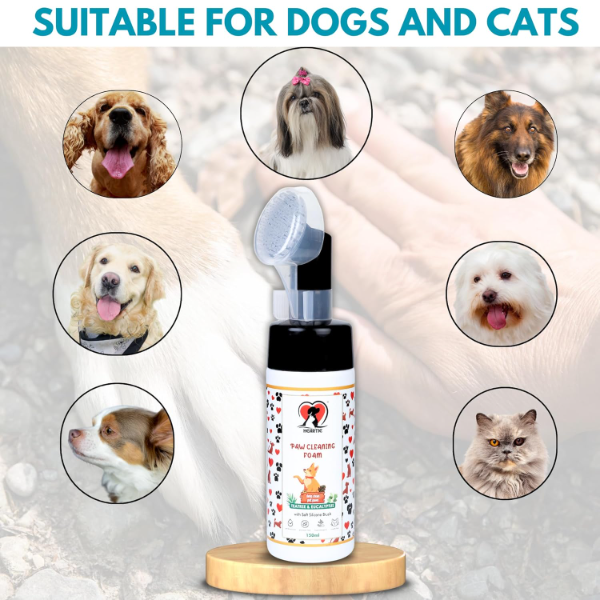 HEARTIE Waterless Paw Cleaner Foam for Dogs & Cats – No-Rinse Paw Cleansing Foam with Aloe Vera, Tea Tree, Eucalyptus & Glycerine | Gentle pH-Balanced Paw Wash for Small & Large Pets | Paraben-Free 150ml - Image 4