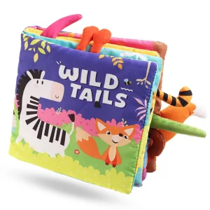 Sensory Cloth Baby Book with Animal Tails – Soft Crinkle Fabric Book for Newborns & Toddlers, Early Learning Toy for 0+ Months, Washable Non-Toxic Baby Development Toy & Gift