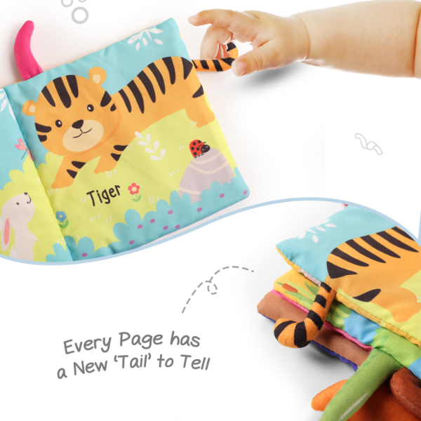 Sensory Cloth Baby Book with Animal Tails – Soft Crinkle Fabric Book for Newborns & Toddlers, Early Learning Toy for 0+ Months, Washable Non-Toxic Baby Development Toy & Gift - Image 2