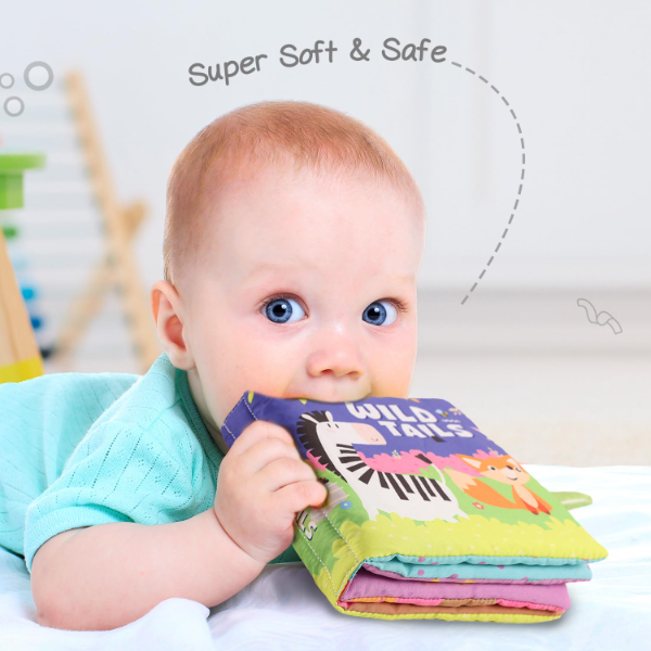 Sensory Cloth Baby Book with Animal Tails – Soft Crinkle Fabric Book for Newborns & Toddlers, Early Learning Toy for 0+ Months, Washable Non-Toxic Baby Development Toy & Gift - Image 3
