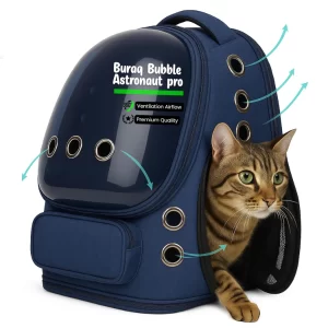 Bubble Transparent Window Cat Backpack Carrier – Buraq Breathable & Ventilated Pet Travel Backpack for Cats, Kittens & Small Dogs | Comfortable, Spacious & Durable Travel Carrier (Navy Blue)