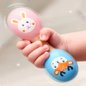 Intellibaby Wooden Dumbbell Baby Rattle Toy – Non-Toxic Smooth Finish Handheld Sensory Toy for Newborns, Motor Skill Development Infant Toy, Animal Print Design, Ideal Baby Gift (0+ Months)