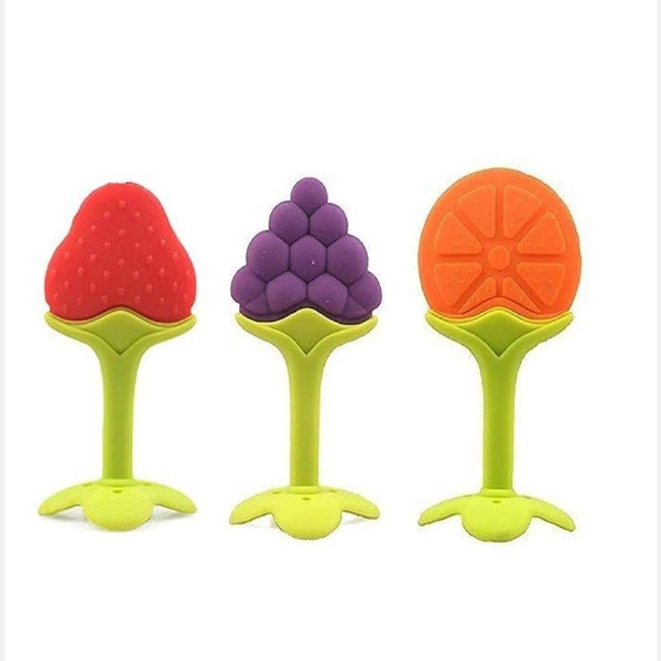 Silicone Baby Teething Toys Set of 3 – Fruit Shape BPA-Free Soothing Teethers for Infants 0–12 Months, Soft Gum Relief Teething Toys for Newborns & Babies