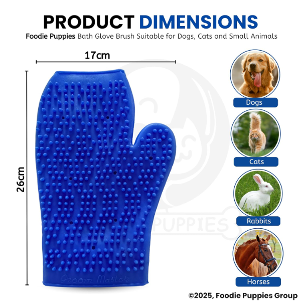 Foodie Puppies Pet Grooming Glove – Gentle Bathing, Deshedding & Massage Mitt for Dogs, Cats, Rabbits & Horses – Hair Removal & Comfort Glove – 1 Pack (Color May Vary) - Image 2