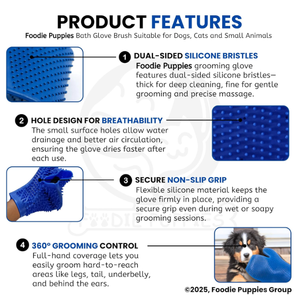 Foodie Puppies Pet Grooming Glove – Gentle Bathing, Deshedding & Massage Mitt for Dogs, Cats, Rabbits & Horses – Hair Removal & Comfort Glove – 1 Pack (Color May Vary) - Image 3