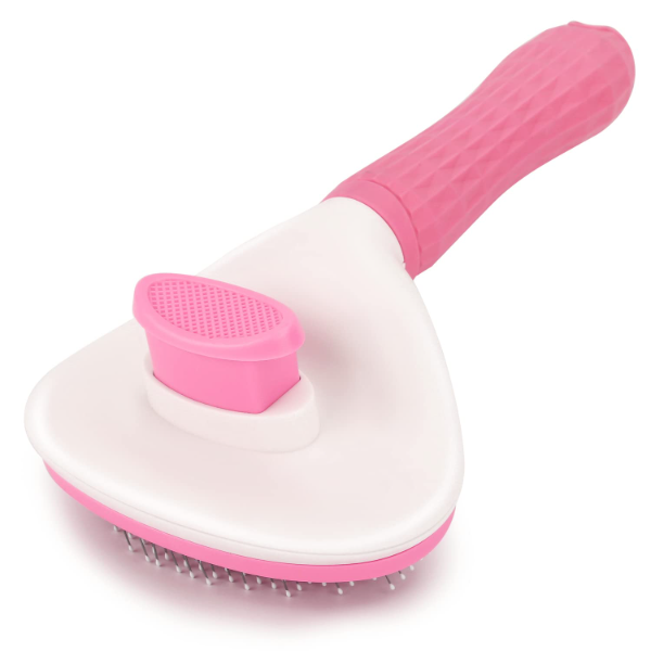 Depets Self-Cleaning Slicker Brush for Dogs, Cats & Bunnies – Pet Grooming & Deshedding Tool for Long & Short Hair | Easy Undercoat Removal Massaging Brush | Pink