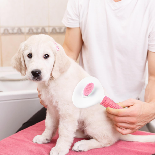 Depets Self-Cleaning Slicker Brush for Dogs, Cats & Bunnies – Pet Grooming & Deshedding Tool for Long & Short Hair | Easy Undercoat Removal Massaging Brush | Pink - Image 3