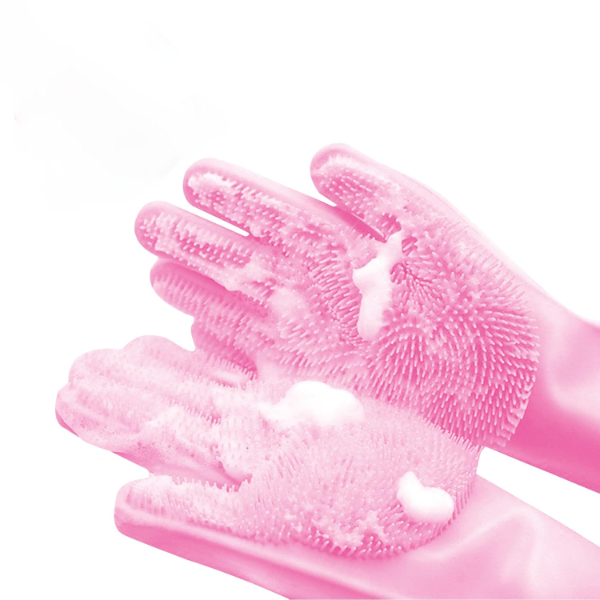 Pink Pet Grooming Gloves – Soft Silicone Deshedding & Massage Brush Gloves for Dogs & Cats Hair Removal
