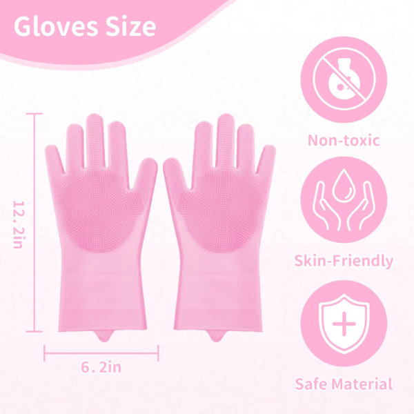 Pink Pet Grooming Gloves – Soft Silicone Deshedding & Massage Brush Gloves for Dogs & Cats Hair Removal - Image 2