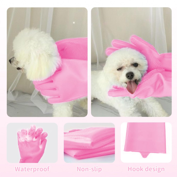 Pink Pet Grooming Gloves – Soft Silicone Deshedding & Massage Brush Gloves for Dogs & Cats Hair Removal - Image 4