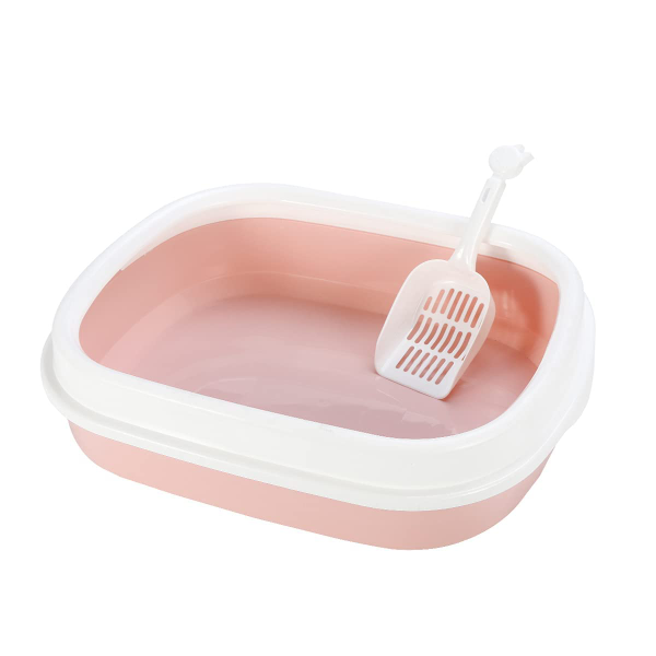 RvPaws Semi-Closed Cat & Rabbit Litter Tray with Rim – Durable Pet Toilet Basin for Cats, Dogs & Rabbits | Easy-Clean Pink Litter Box (1 Pack)