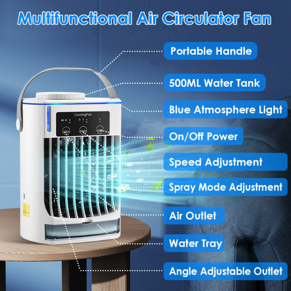 Portable Air Conditioner Fan Evaporative Humidifier with Cold Mist & Night Light - Image 3