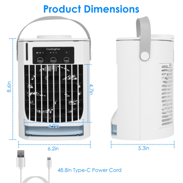 Portable Air Conditioner Fan Evaporative Humidifier with Cold Mist & Night Light - Image 4