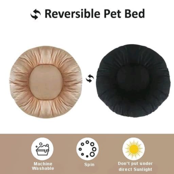 Cozy Polyester Pet Bed for Dogs & Cats – Soft, Durable, Washable Pillow for Puppies, Rabbits & Persian Cats – All-Season Indoor & Outdoor Comfort (Black Cream, Small)" - Image 2