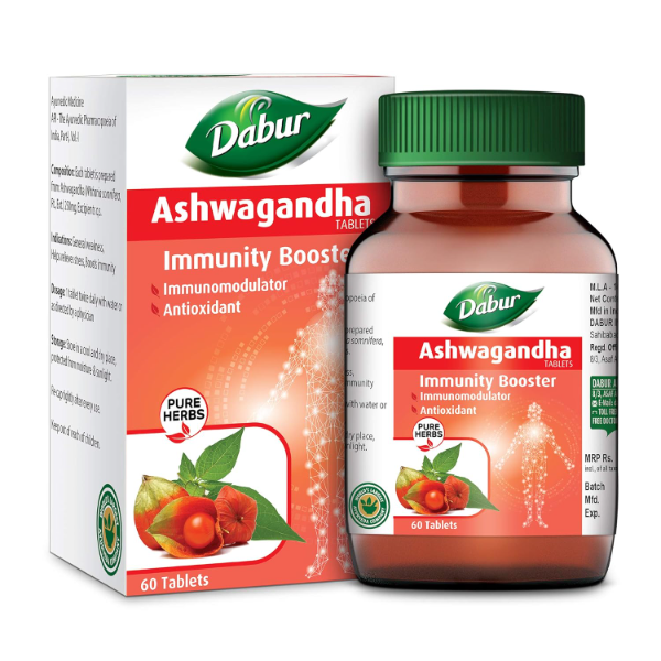 Dabur Ashwagandha Tablets for Stress Relief & General Wellness, Natural Immunity Support, Antioxidant-Rich Herbal Supplement, 60 Tablets (Pack of -3)