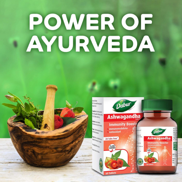 Dabur Ashwagandha Tablets for Stress Relief & General Wellness, Natural Immunity Support, Antioxidant-Rich Herbal Supplement, 60 Tablets (Pack of -3) - Image 3