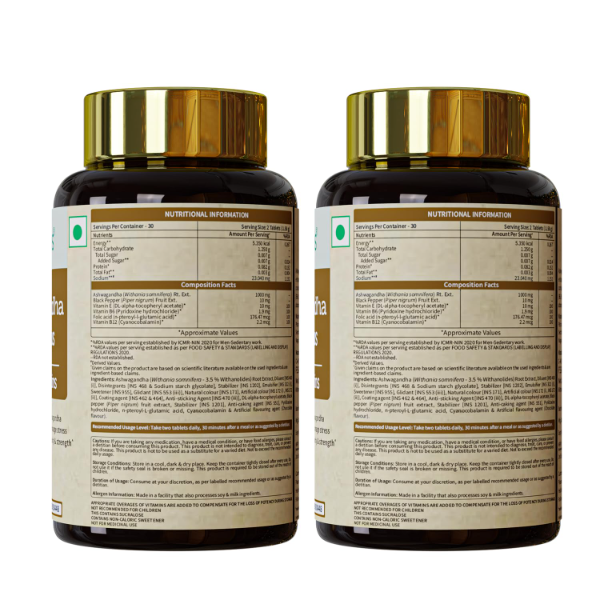 Neuherbs Ashwagandha 1000mg Tablets (Pack of 2) | 120 Tablets | Ashwagandha Supplement with Vitamins B6, B9, B12 & E | Supports Stress Management, Energy, Immunity & Strength - Image 2
