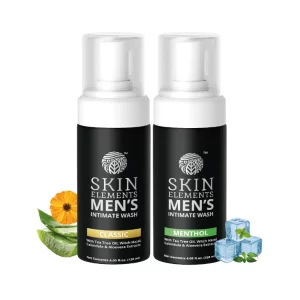 Skin Elements Men's Intimate Wash Combo Pack of 2, Tea Tree Oil & Menthol Foaming Hygiene Cleanser, pH Balanced Intimate Wash, 120ml Each (Pack of-5)