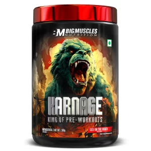 Bigmuscles Nutrition Karnage Pre-Workout 300g (60 Servings) | Energy, Focus, Strength & Muscle Pump Support | Beach Flavor | Banned Substance Tested (Pack of -2)