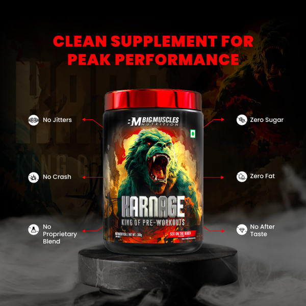Bigmuscles Nutrition Karnage Pre-Workout 300g (60 Servings) | Energy, Focus, Strength & Muscle Pump Support | Beach Flavor | Banned Substance Tested (Pack of -2) - Image 3