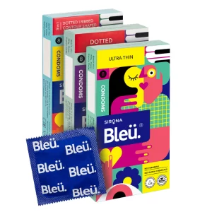 Bleu Natural Latex Condoms Combo Pack | Ultra Thin & 3-in-1 Condoms | Ribbed & Contoured Shape | Toxin Free | 73 Count (Pack of -3)