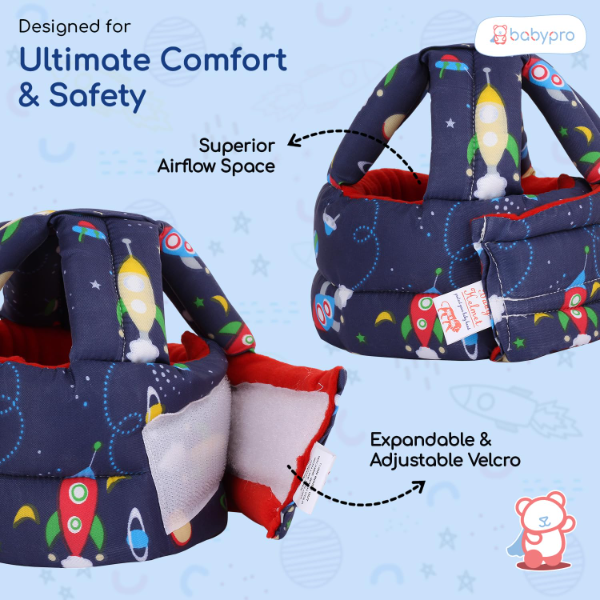 BabyPro Baby Head Safety Helmet for Crawling & Walking – Soft Cushion Head Protector for Toddlers 6–24 Months | Lightweight Impact Protection Headguard for Baby Safety | Multi-Printed Dark Blue Toddler Safety Helmet - Image 3