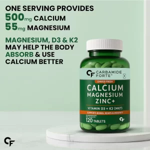 Carbamide Forte Veg Calcium Tablets with Vitamin D3, K2 MK7, Magnesium & Zinc – Bone Health Supplement for Women & Men | Supports Joints, Teeth & Immunity | 120 Tablets