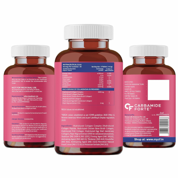 Carbamide Forte Multi Collagen Tablets for Women & Men – Hydrolyzed Collagen Peptides Types I, II, III, V & X for Skin, Hair, Nails & Joint Support | Glowing Skin Supplement | 90 Tablets (Pack of -2) - Image 4