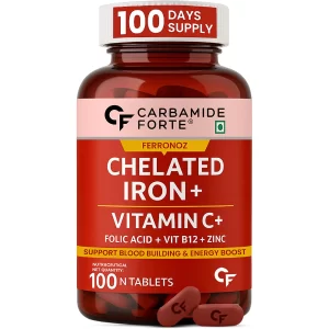Carbamide Forte Iron Bisglycinate Supplement | Chelated Iron & Folic Acid Tablets for Women and Men | Supports Healthy Hemoglobin, Energy Production & Hair Health | 100 Vegetarian Tablets